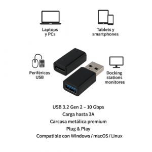 Adaptador USB 3.2 Tipo A Macho a Hembra