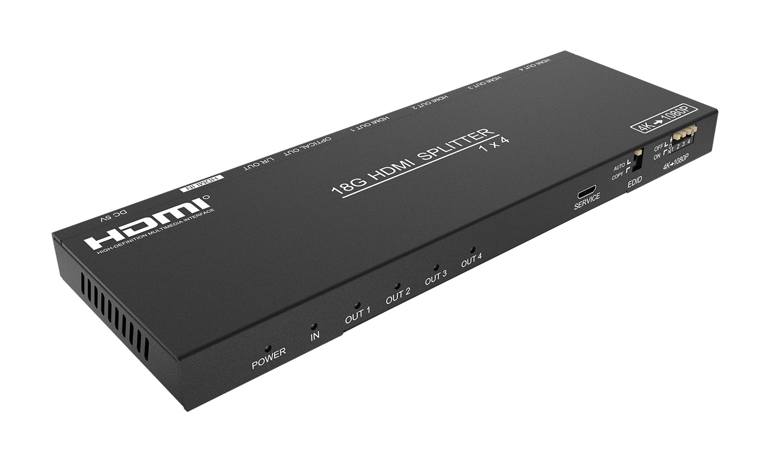 Distribuidor HDMI 2.0 1×4 - 4K con Escalador y Extracción de Audio