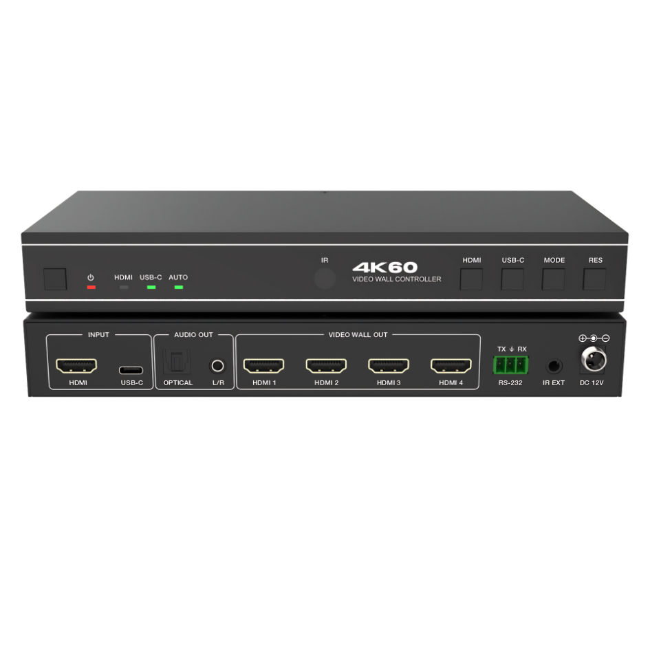 Controlador Video Wall HDMI 1x4 4K UHD con USB-C y Control RS-232 | Procesador de Videowall 2x2 - Imagen 2