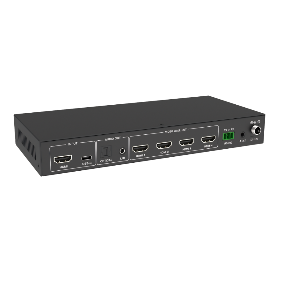 Controlador Video Wall HDMI 1x4 4K UHD con USB-C y Control RS-232 | Procesador de Videowall 2x2 - Imagen 3