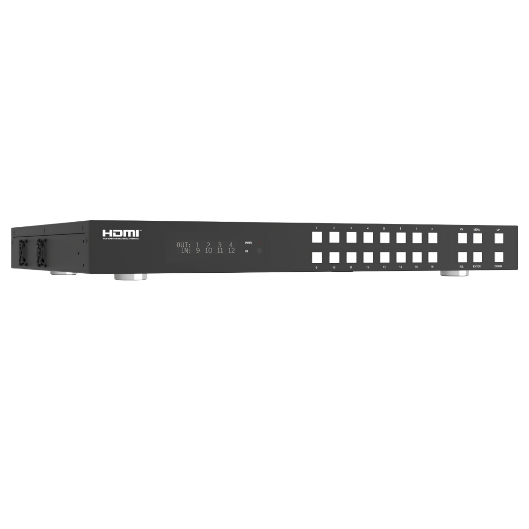Matriz HDMI 4K 16x16 Profesional – HDMI 2.0b / 18 Gbps / Control Web, RS-232 e IR / Desembebedor de Audio