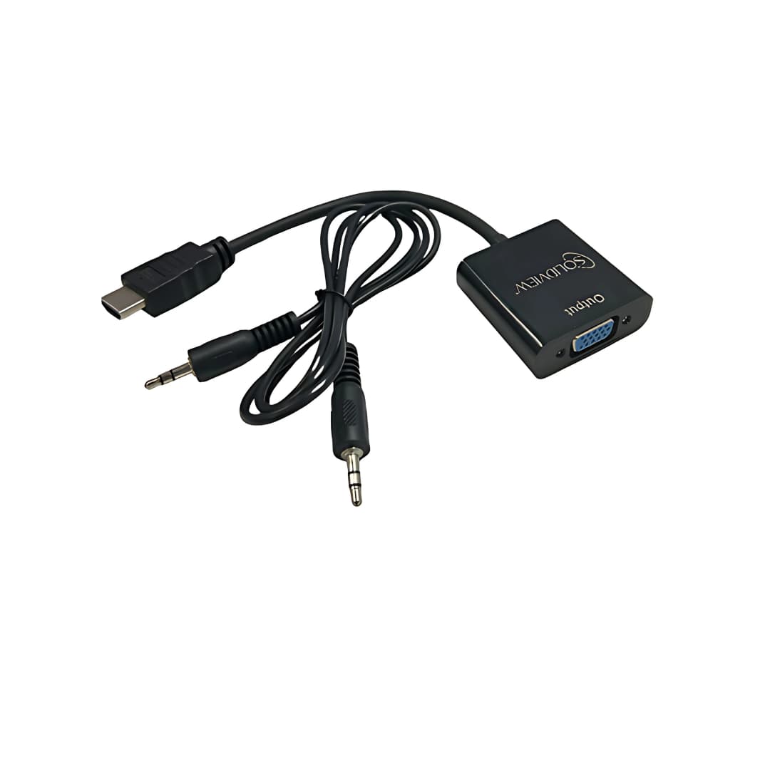 Cable Adaptador HDMI Macho a VGA Hembra + Audio + Alimentación – Negro, 0,2 m
